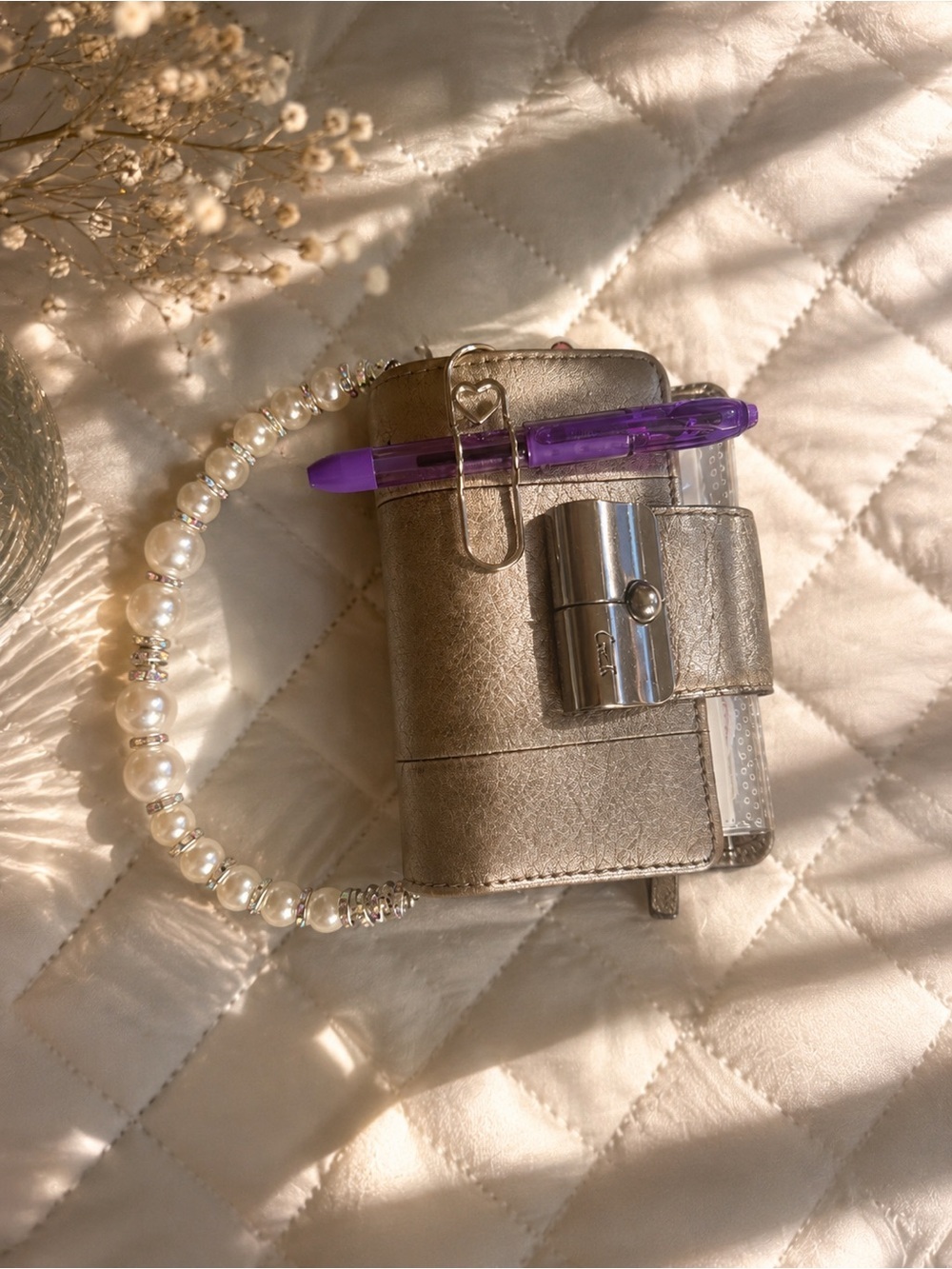 Coach Metallic Gold Card & Key Holder with Pearl Wristlet